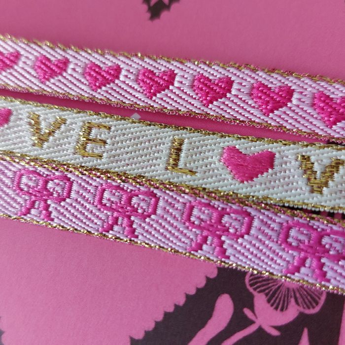 Armband Set Love Herz Schleifen Textband Grußkarte Bio handgefertigt Mekea