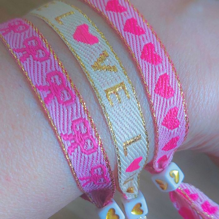 Armband Set Love Herz Schleifen Textband Grußkarte Bio handgefertigt Mekea