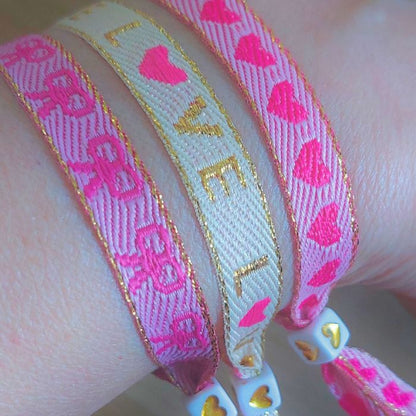 Armband Set Love Herz Schleifen Textband Grußkarte Bio handgefertigt Mekea