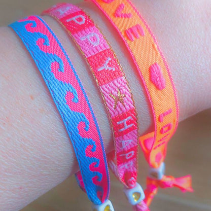 Armband Set Love Happ Wellen Textband Grusskarte Bio handgefertigt Mekea