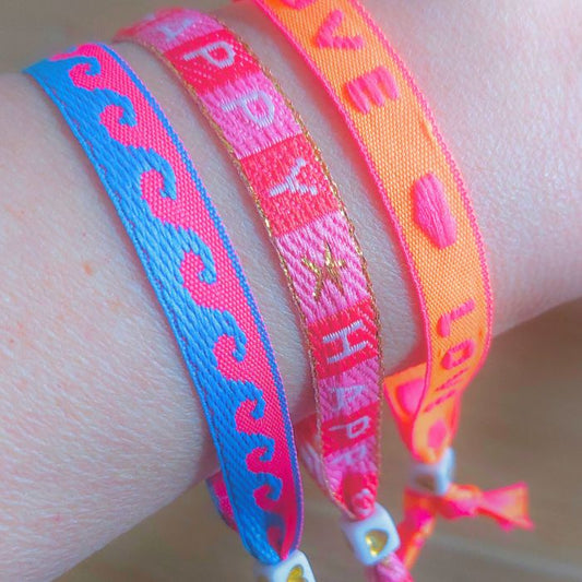 Armband Set Love Happ Wellen Textband Grusskarte Bio handgefertigt Mekea