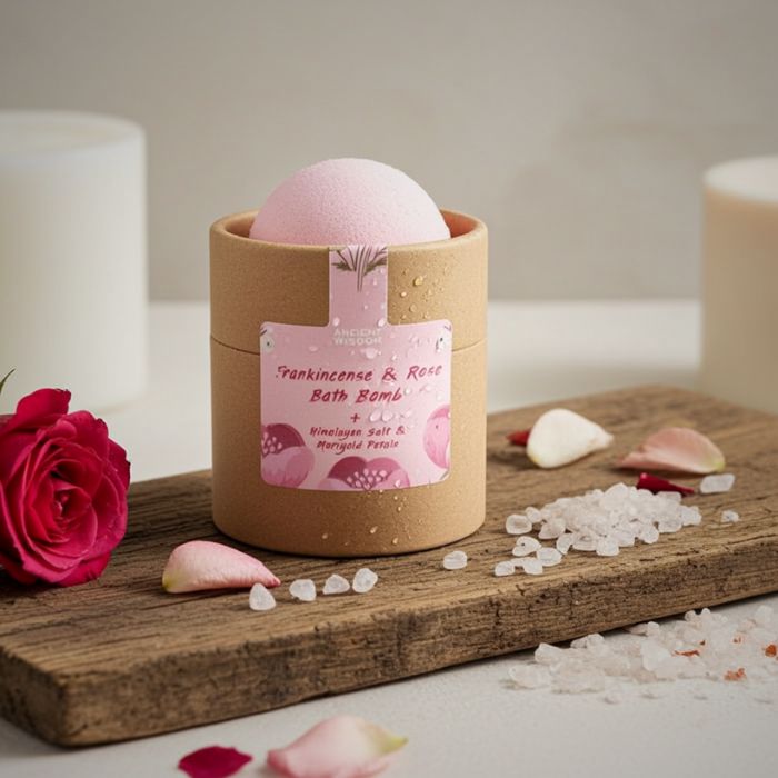 Badebomben Set mit ätherischen Ölen, Badesalz und rosa getrockneten Blüten - Bad Ambiente