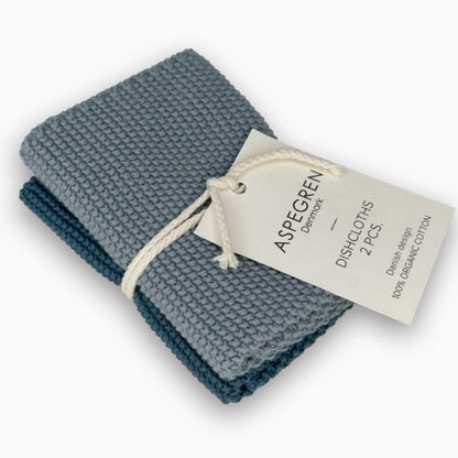 Aspegren Spültuch Gestrickt Blau 2er-Set aus 100% Bio-Baumwolle, langlebig und plastikfrei