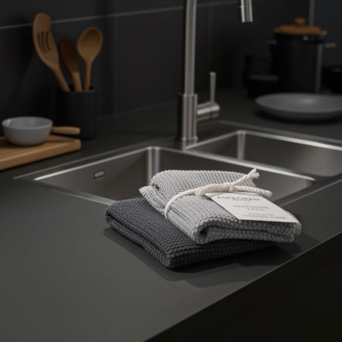 Spültücher 2er-Set von Aspegren Denmark in schlichtem Grau in Küchen Szene