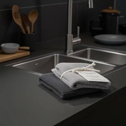 Spültücher 2er-Set von Aspegren Denmark in schlichtem Grau in Küchen Szene