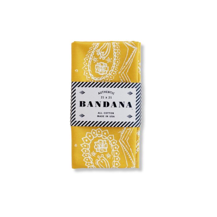 Rückseite des goldgelben Bandanas zeigt die hohe Farbkraft des beidseitigen Drucks.