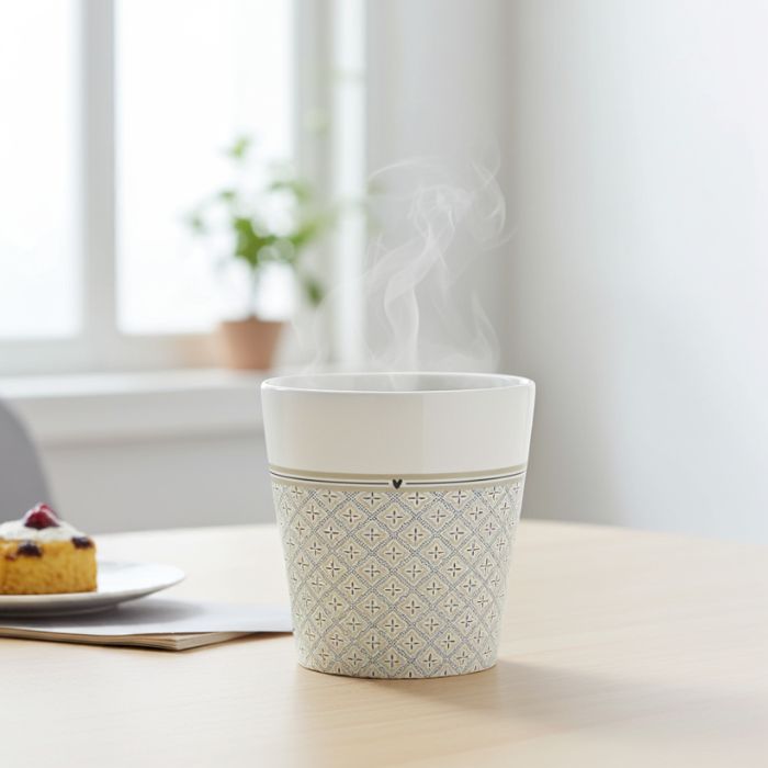 Bastion Collections Steinzeug Becher Little Mosaic in Weiss mit schwarzem Mosaik-Muster – Ambiente