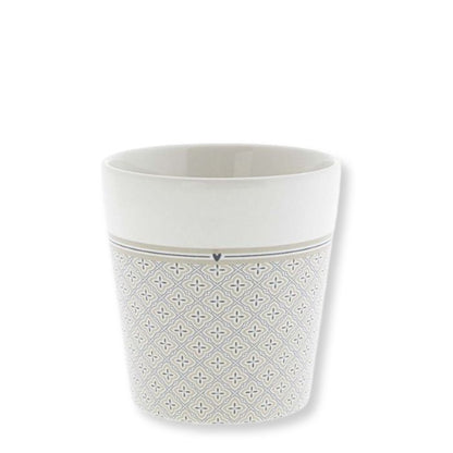 Bastion Collections Steinzeug Becher Little Mosaic in Weiss mit schwarzem Mosaik-Muster – Vorderansicht