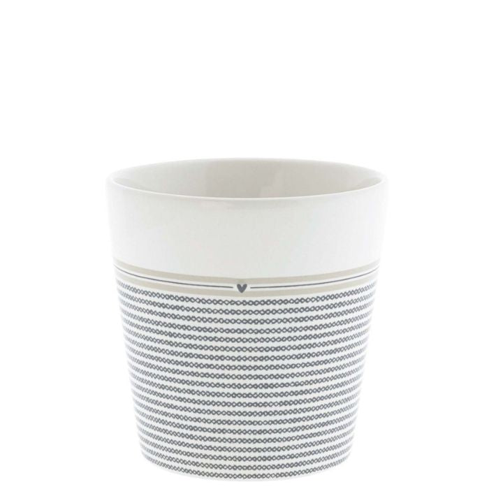 Bastion Collections Becher Stripes little Heart in Weiss mit schwarzem Streifen- und Herzdesign – Vorderansicht
