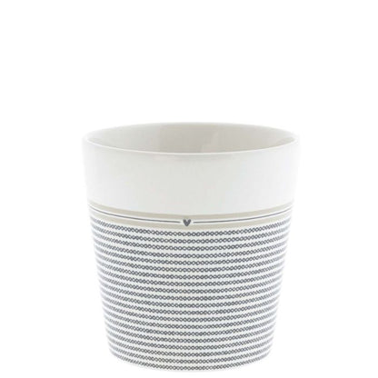 Bastion Collections Becher Stripes little Heart in Weiss mit schwarzem Streifen- und Herzdesign – Vorderansicht