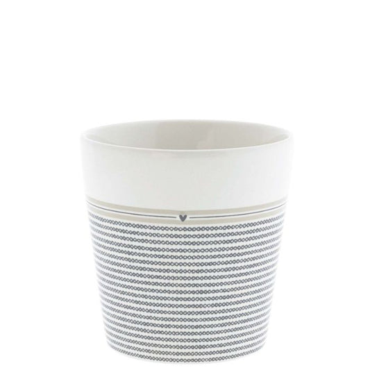 Bastion Collections Becher Stripes little Heart in Weiss mit schwarzem Streifen- und Herzdesign – Vorderansicht