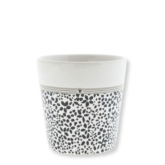 Bastion Collections Keramik Becher Wild Flower in Weiss mit schwarzem Blumenmuster – Vorderansicht