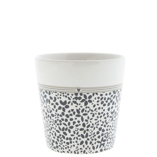 Bastion Collections Becher Wild Flower in Weiss mit schwarzem Blumenmuster – Vorderansicht