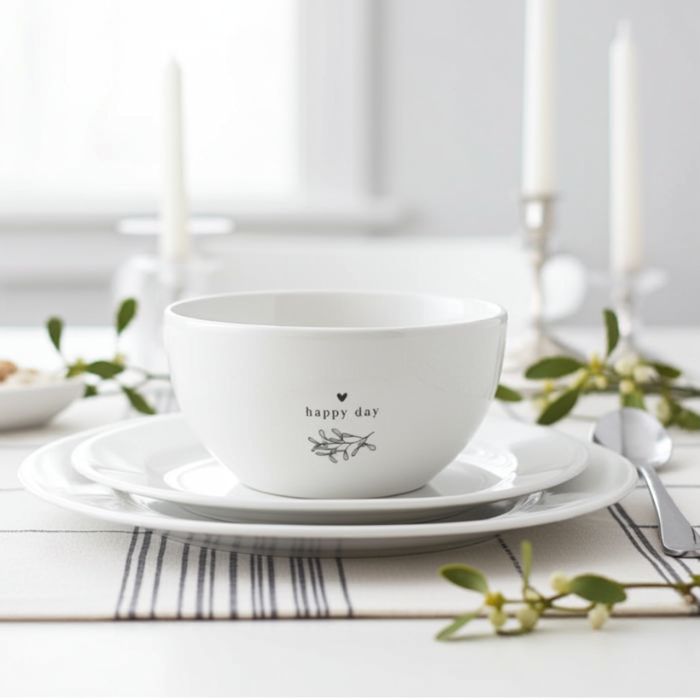 Bastion Collections Keramik Schüssel Weiss mit „Happy Day“ – Ambiente