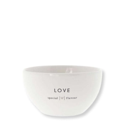 Bastion Collections Keramik Schüssel Weiss mit „Love Special Flavour“ – Vorderansicht