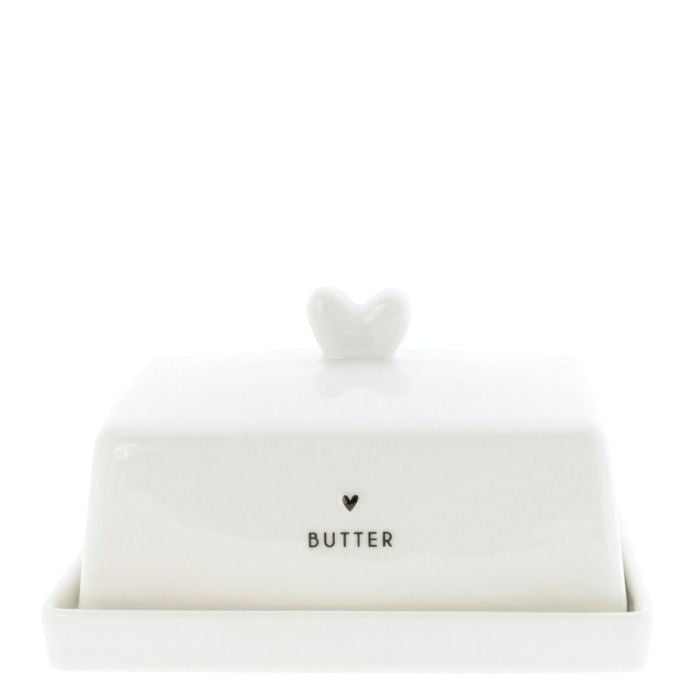 Bastion Collections Butterdose Fleet Weiss mit schwarzem Herz – Vorderansicht