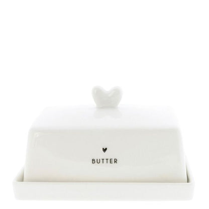 Bastion Collections Butterdose Fleet Weiss mit schwarzem Herz – Vorderansicht