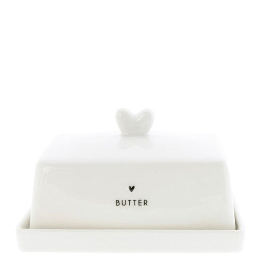 Bastion Collections Butterdose Fleet Weiss mit schwarzem Herz – Vorderansicht
