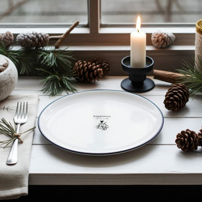 Bastion Collections Keramik Dessertteller Weiss mit Schriftzug „Happiness“ – weihnachtliches Ambiente