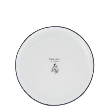 Bastion Collections Dessertteller Weiss mit Schriftzug „Happiness“ – Vorderansicht