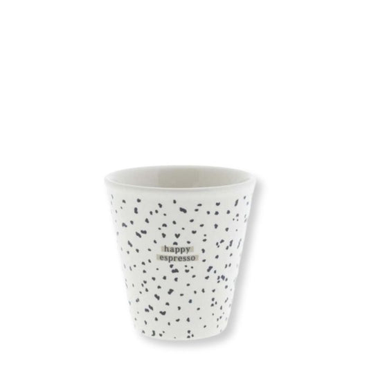 Bastion Collections Keramik Espresso-Becher Paperlook Little Dots Happy weiss mit schwarzem Pünktchenmuster – Vorderansicht