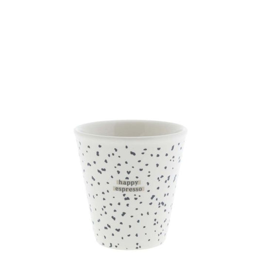 Bastion Collections Espresso-Becher Paperlook Little Dots Happy weiss mit schwarzem Pünktchenmuster – Vorderansicht