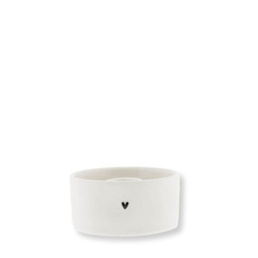 Bastion Collections Keramik Kerzenhalter Round Weiss mit Herz – Vorderansicht