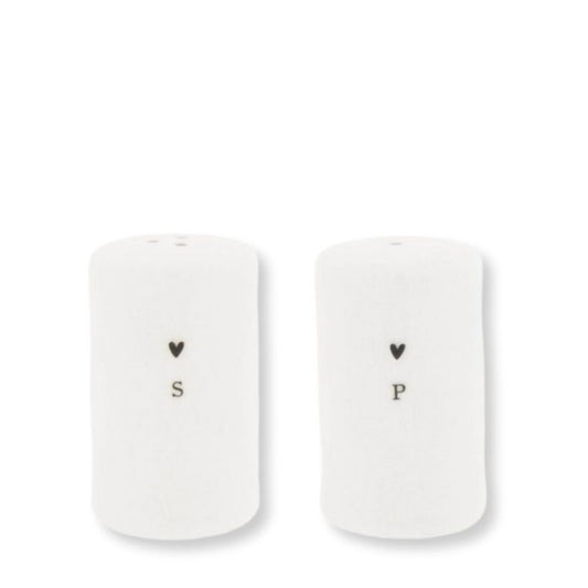 Bastion Collections Salz & Pfeffer Streuer Weiss mit Herz, Geschirr aus Steinzeug