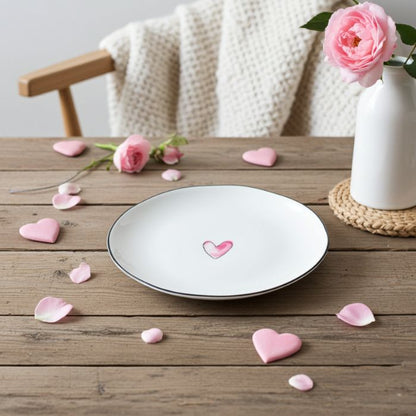 Bastion Collections Beistellteller Weiss mit rosa Herz - Perfekt für Valentinstag oder für einen Herzmensch zum verschenken