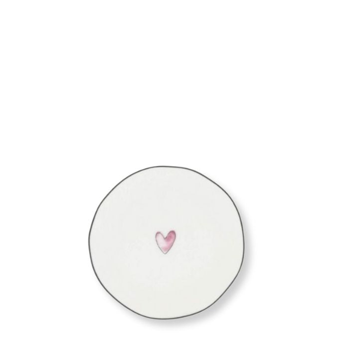 Bastion Collections Keramik Beistellteller Weiss mit rosa Herz - Vorderansicht