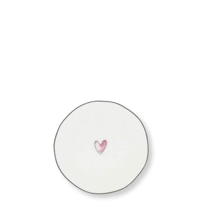 Bastion Collections Keramik Beistellteller Weiss mit rosa Herz - Vorderansicht