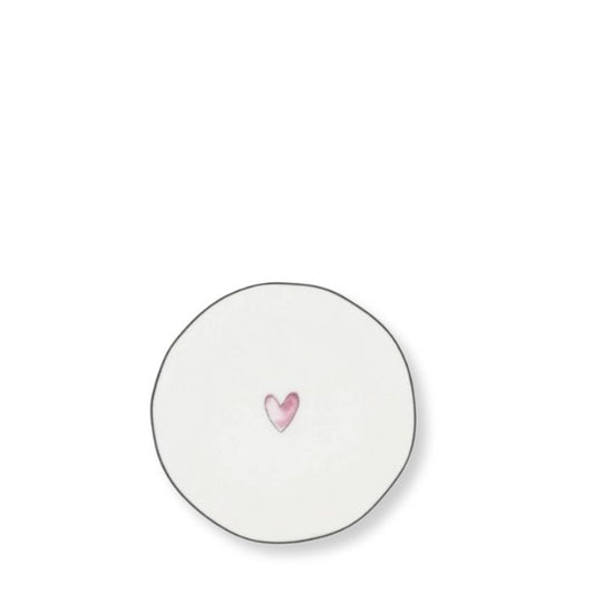 Bastion Collections Keramik Beistellteller Weiss mit rosa Herz - Vorderansicht