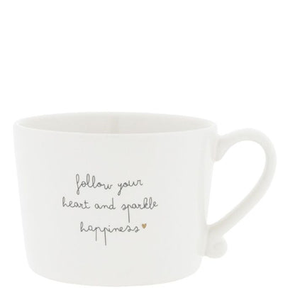 Bastion Collections Tasse Weiss mit „Follow Your Heart and Sparkle Happiness“ – Vorderansicht