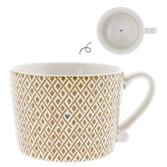 Bastion Collections Tasse Weiss mit „Little Check Caramel“ – Vorderansicht