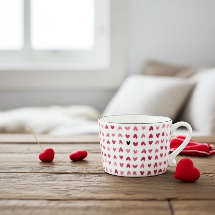 Bastion Collections Tasse Weiss mit rosa Herzen - perfekt für Valentinstag