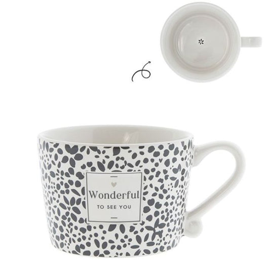 Bastion Collections Tasse Wonderful to see you in Weiss mit schwarzer Schrift – Vorderansicht