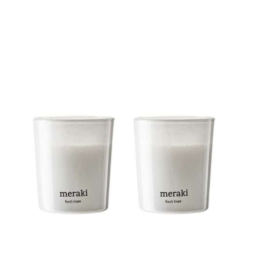 Meraki Duftkerze Fresh Linen im weißen Glasbehälter