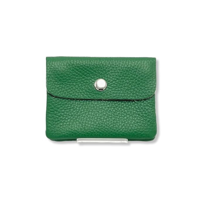 Kleine Leder-Geldbörse aus Italien in Grün – Frontansicht