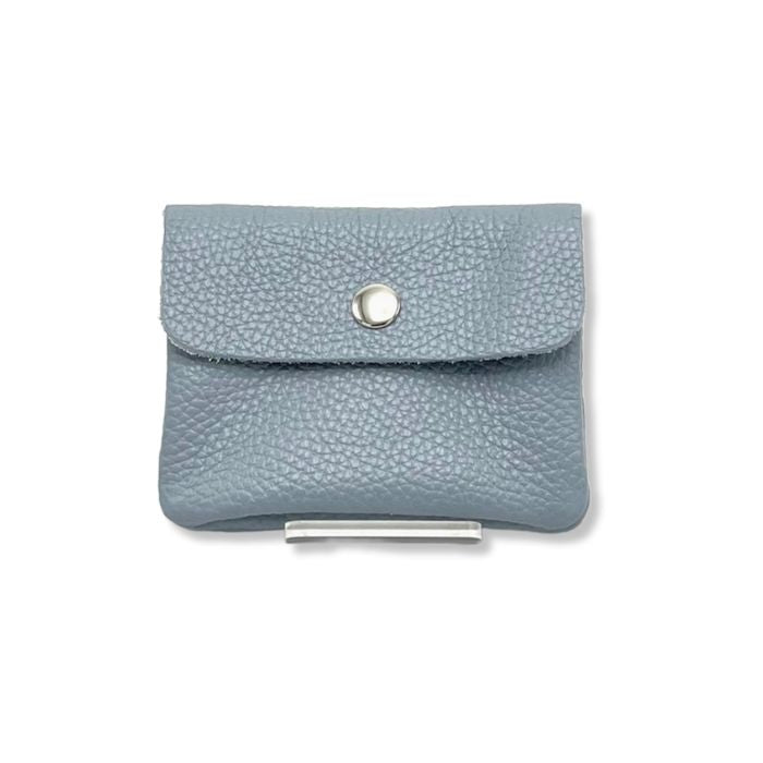 Kleine Leder-Geldbörse aus Italien in hellem Blau – Frontansicht