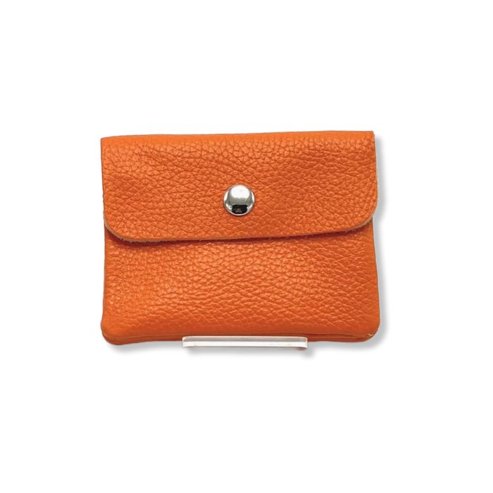 Kleine Leder-Geldbörse aus Italien in Orange – Frontansicht