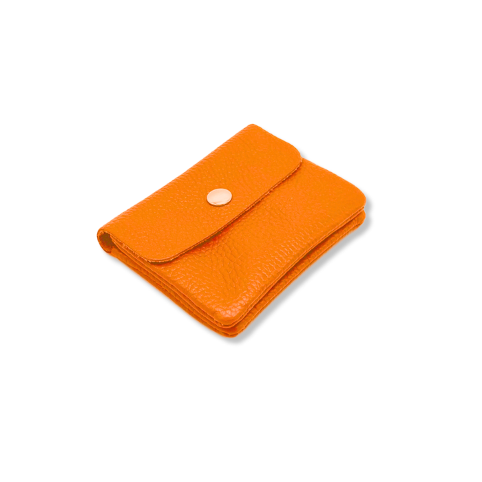 Kleine Leder-Geldbörse aus Italien in Orange – Seitenansicht