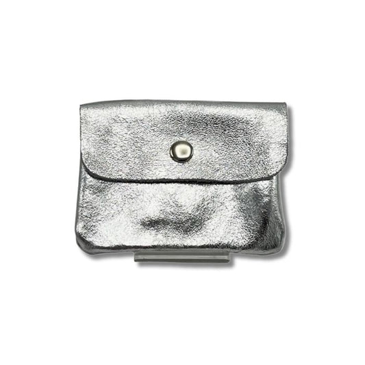 Kleine Leder-Geldbörse aus Italien in Silber – Frontansicht