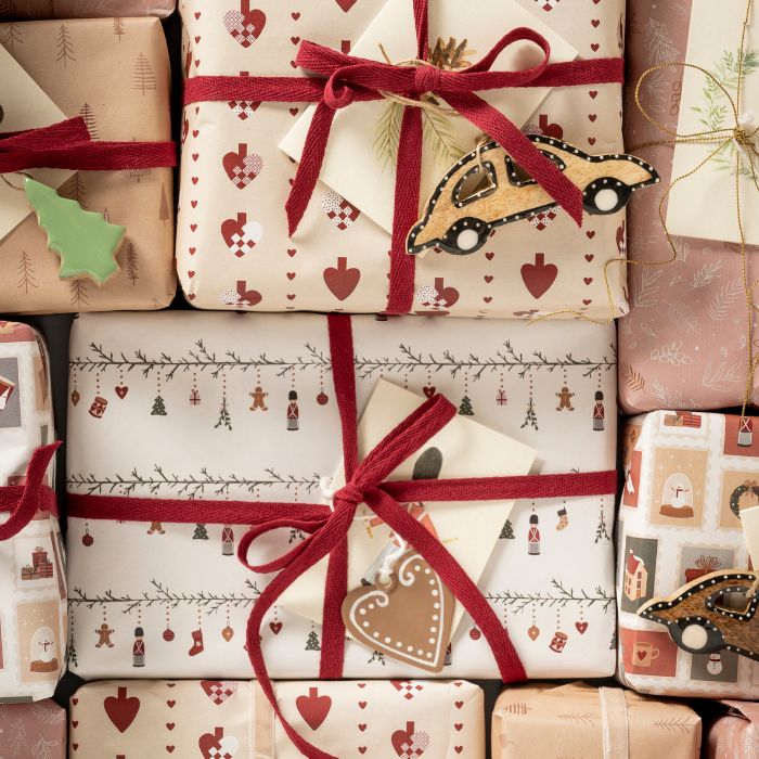 IB Laursen Fischgräten-Baumwollband Bordeaux