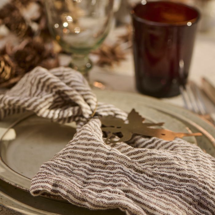 IB Laursen Baumwoll-Serviette gestreift Braun/Weiß