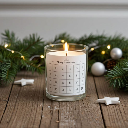 IB Laursen Weihnachtskerze Celia im Glas mit Etikett Zahlen 1–24 Ø 7,3 × H 8,3 cm bei Mekea