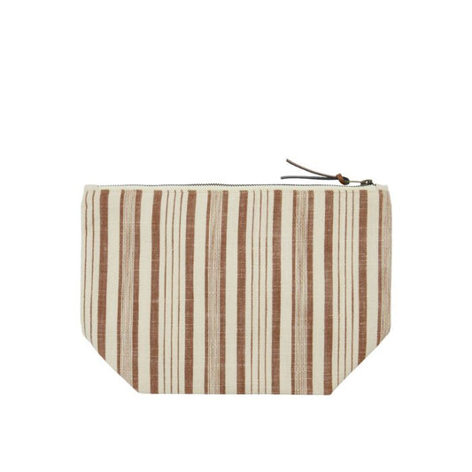 Kulturtasche MKTerracotta mit gewebtem Streifenmuster in warmen Farben