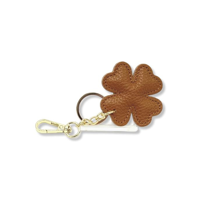 Leder-Schlüsselanhänger Glücksklee aus Italien in Braun mit goldfarbenem Schlüsselring