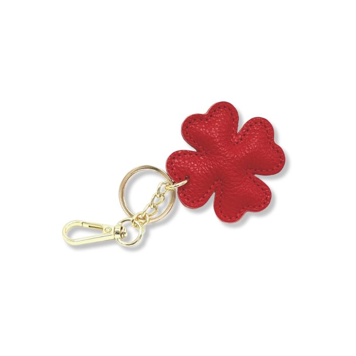 Leder-Schlüsselanhänger Glücksklee aus Italien in Rot mit goldfarbenem Schlüsselring