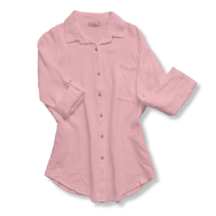 Mekea Musselin Bluse altrosa langarm Oversize Schnitt - locker & lässig. Neutrale Ansicht