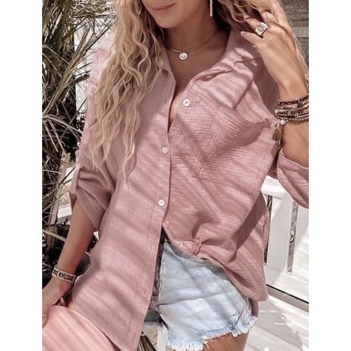 Mekea Musselin Bluse altrosa langarm Oversize Schnitt - locker & lässig.